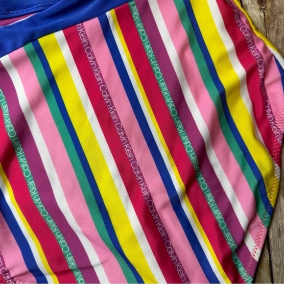 Calvin Klein Swimwear Rainbow Striped Teens Size 12/14 Strappy One Piece Blue - Picture 9 of 11